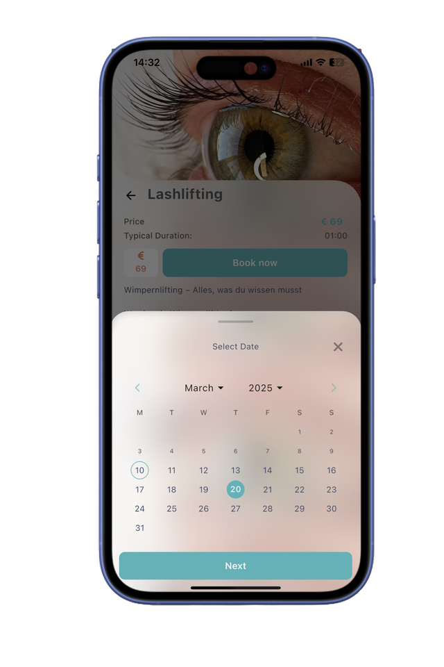 iphone app sheen app booking calender